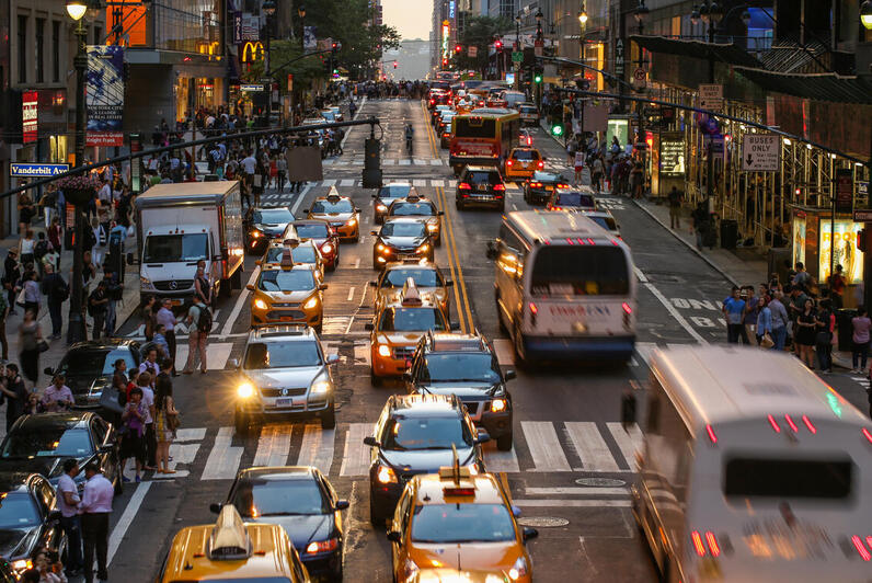 NYC Street with Cars and Buses